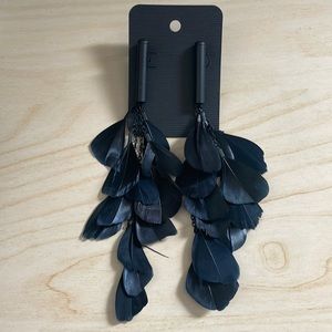 NWOT - Black feathered earrings